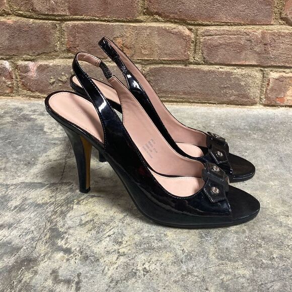 Calvin Klein Black Renee Patent Peep Toe SlingBack Heel Size 8.5 - Picture 3 of 8